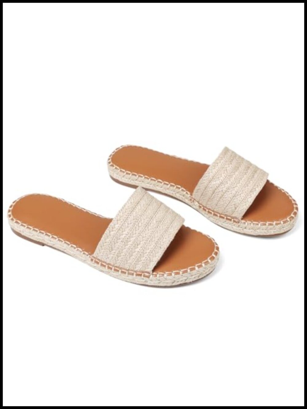 Raffia Woven Flat Sandals Espadrille Slides Open Toe Slip On - Picture 3 of 6